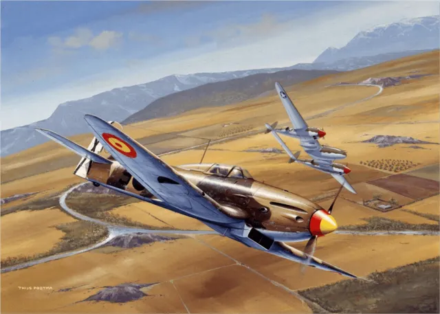TP Aviation Art Thijs Postma - TP Aviation Art - Poster - Heinkel He 112 Met P-38 Lightning - 50x70cm Kleur