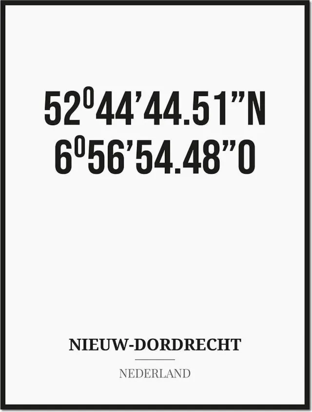 Studio216 Poster/kaart NIEUW-DORDRECHT met coördinaten zwart, wit