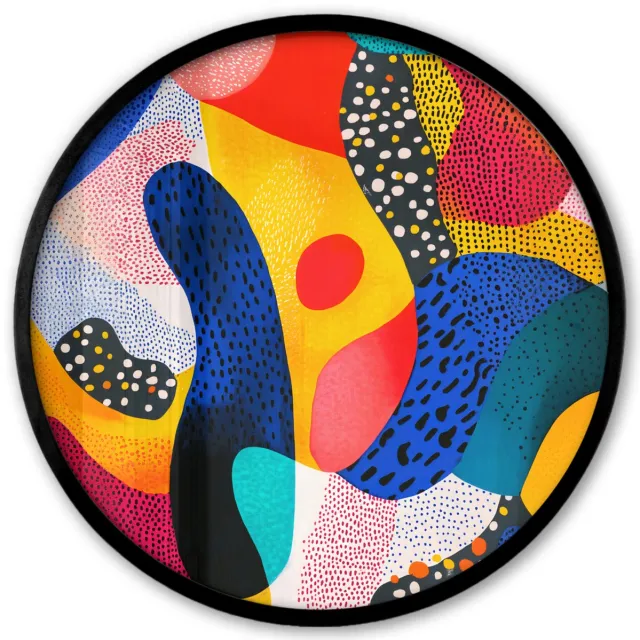 FrameYourWall Poster in lijst Rond - Fotolijst 40x40 cm - Posters - Vormen - Abstract - Stippels - Blauw - Ronde posterlijst zwart - Decoratie - Wanddecoratie woonkamer - Muurdecoratie slaapkamer
