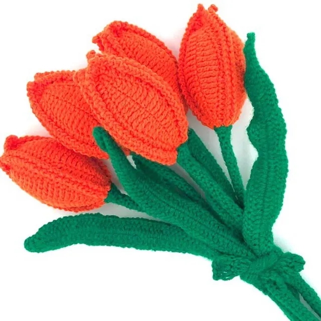 luna-leena duurzaam Hollands tulpenboeket in oranje - wol - 5 tulpen bloemen - kunstbloemen - hand gehaakt in Nepal - Dutch tulips souvenir - kunstbloemen - jubileum - geboorte - feest - trouwdag - beterschap - verjaardag - tulpen uit Amsterdam