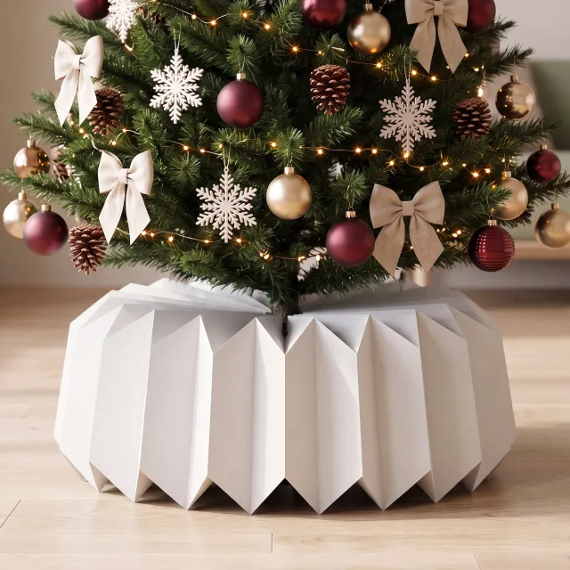 Soontrans Kerstboomrok van Karton, Opvouwbare Kerstboomkraag met 3D Honingraatstructuur, Kerstboomdecoratie voor een Feestelijke Kerstsfeer, Decoratieve Kerstboomvoet voor Kerstdecoratie, Model C, Wit Wit-C