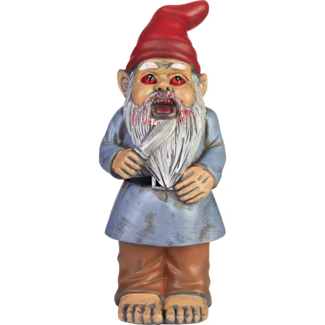 Brubaker Tuinkabouter Zombie - Griezelige Kabouter met Mes en Bloed - Halloween Tuinbeeldje - Grappige Decoratie Weerbestendig voor Camping - Horror Tuindecoratie voor Buiten - 24 cm hoog Zombie staand
