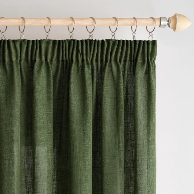 Ibenzoa Set van Moderne Semi-Transparante Gordijnen met Linnenlook en Plooiband in Matchagroen, 140 x 225 cm, 2 Stuks