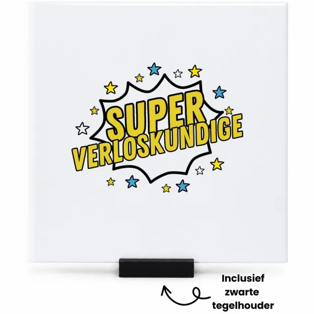 Hacebo Super verloskundige tegeltje met tegelhouder - Verloskundige - dokter - tegeltjes met tekst - werk - afscheidscadeau - verjaardagscadeau - kado - spreuktegels - 15x15 CM Wit