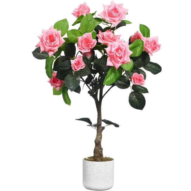 HOERFURIY compacte kunstroos - enkel stuk 75cm roze polyester met pot ruimtebesparend voor binnen en buiten