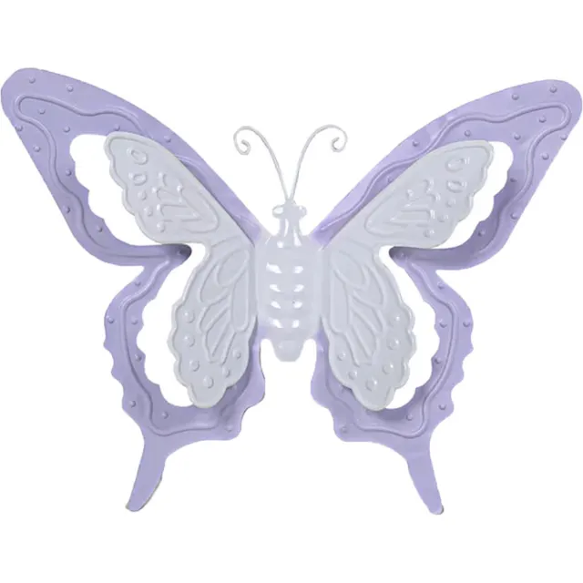 Mega Collections tuin/schutting decoratie vlinder - metaal - lila paars - 24 x 18 cm