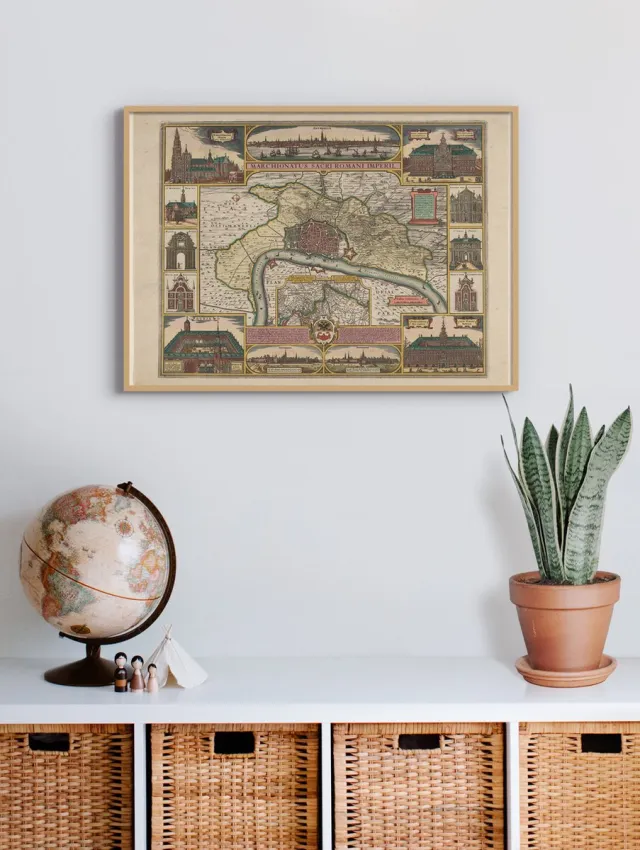 Esque Poster In Houten Lijst - Historische Oude Kaart Antwerpen - Stadsplattegrond 1650 - 50x70 cm