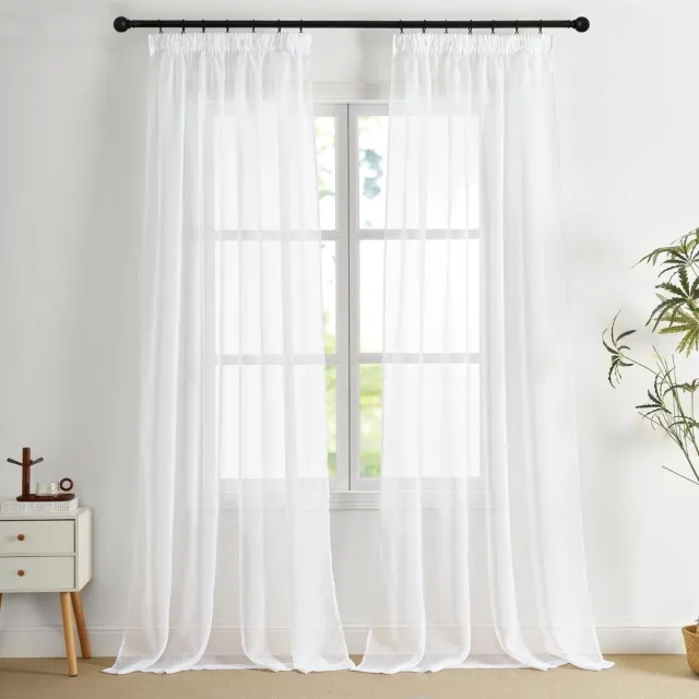 Unyqoos Transparante plooiband gordijnen in linnenlook voor elke ruimte 245 x 140 cm wit