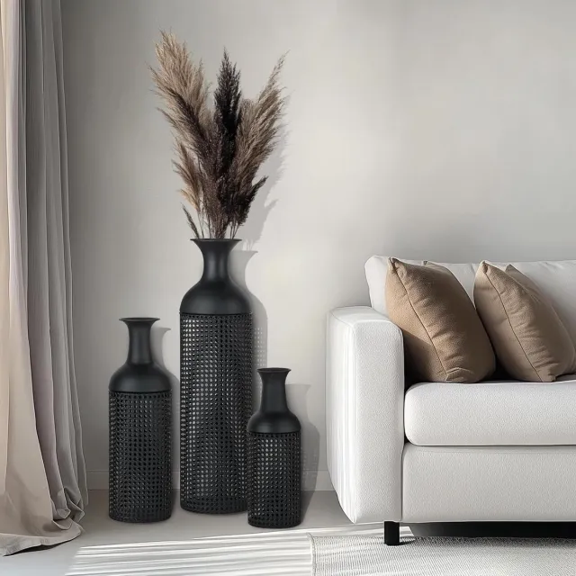 Cosensi Grote Zwarte Vloervazen set van 3 - Moderne Hoge Staande Vazen 68/51/41cm voor Woonkamer, Slaapkamer, Keuken - Metaal - Oversized Vaas voor Open Haard Hoek Any