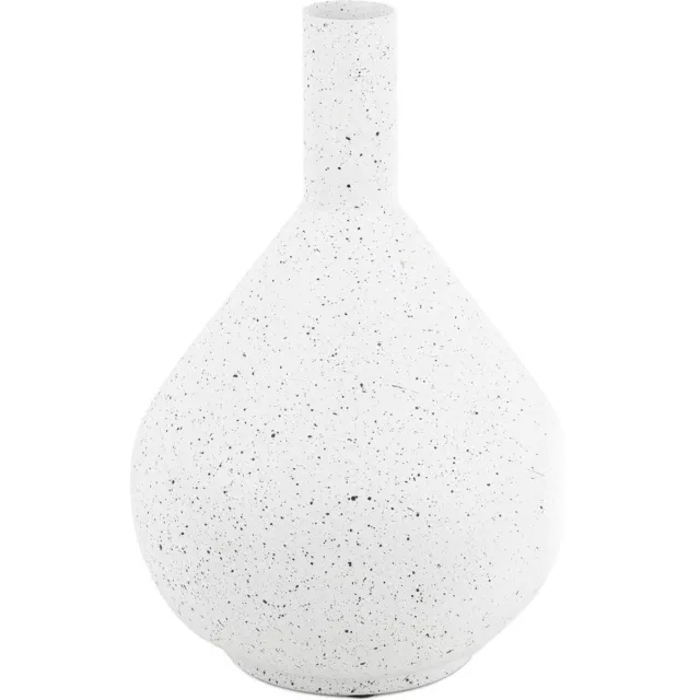 homebound by ky Metalen ornament vaas white dots | 4x20,5x30,5cm | bloemenvaas metaal Wit