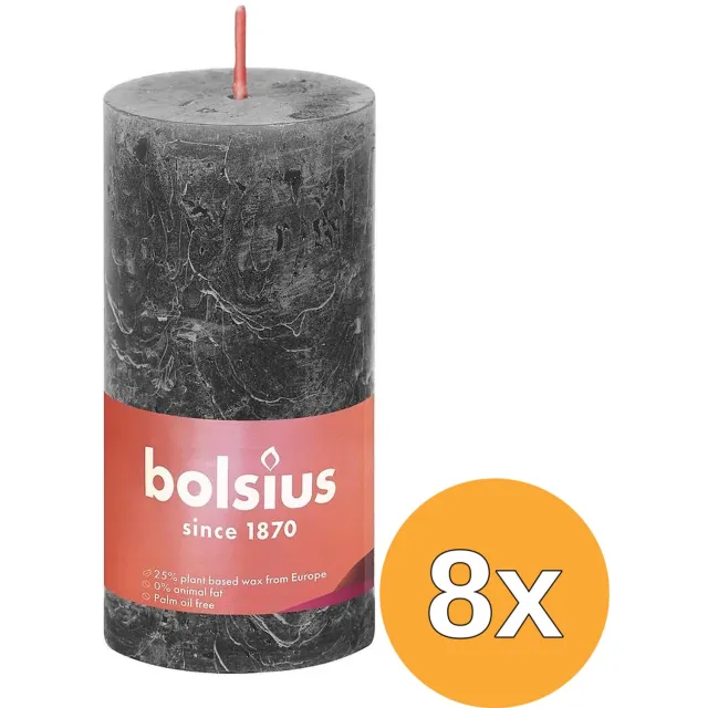 Bolsius Stompkaarsen Shine 8 st rustiek 100x50 mm stormgrijs