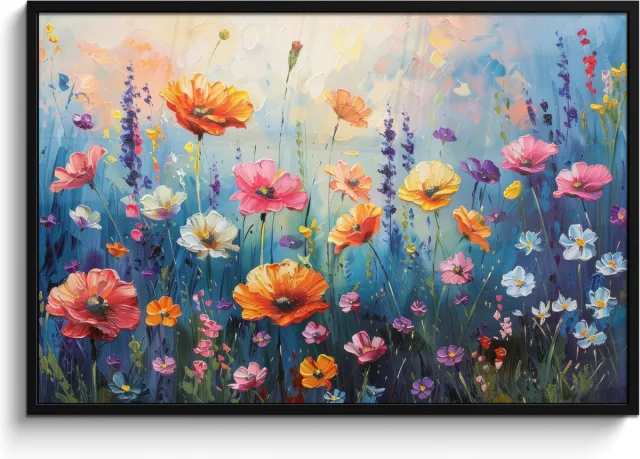 FrameYourWall Poster in lijst - Fotolijst 120x80 cm - Posters - Bloemen - Natuur - Waterverf - Kunst - Posterlijst zwart - Decoratie - Wanddecoratie woonkamer - Muurdecoratie slaapkamer Weidebloemen