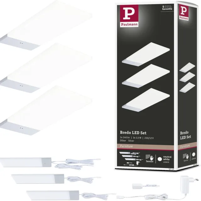 Paulmann LED-onderkastverlichting Bredo Naderingsschakelaar Set van 3 3x2,5W 80x190 mm 3x180lm 230/12V Zilver