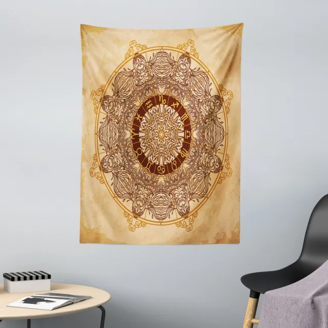 ABAKUHAUS Zodiac Wandtapijt en Sprei, Astrologie op de leeftijd van ..., 110 x 150 cm, Bruin/Tan Bruin Tan