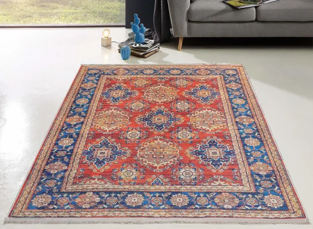 flycarpets Hana Wasbaar Vintage Vloerkleed - Rood / Blauw - Laagpolig Tapijt Woonkamer - 200x290 cm