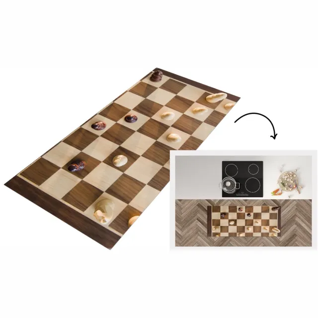 KitchenYeah Keukenloper - Loper keuken - Een schaakbord vol met stukken - Keukenloper vinyl Multicolor