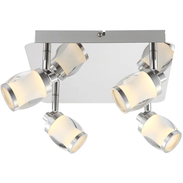 Globo Lighting LED plafondspot woonkamerlamp plafondlamp 4 vlammen slaapkamer spot beweegbaar, chroom glas, 4x 5W 4x 405lm warm wit, LxBxH 25 x 25 x 15 cm zilver