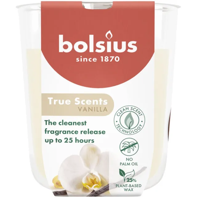 Bolsius 6 stuks Bolsius geurglas vanille - vanilla geurkaarsen 80/73 (25 uur) True Scents wit