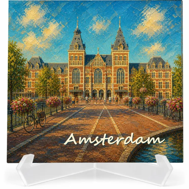 Kleurmedia Tegeltje Amsterdam – Rijksmuseum – Keramiek 15 x 15 cm – Inclusief transparante houder – Souvenir tegel 4