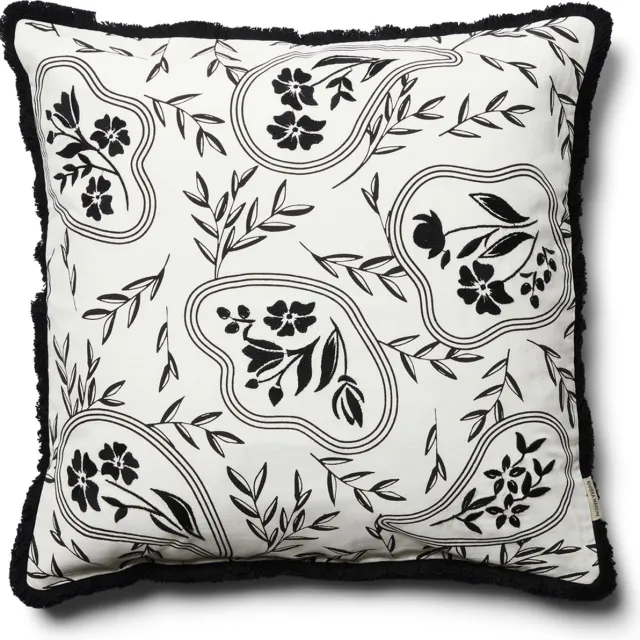Riviera Maison Kussensloop, Kussensloop 50x50, Sierkussen bloemenprint, Sierkussen, Deco kussen vierkant - RM Xanadu Pillow Cover - Zwart/ Wit - Katoen Wit/Zwart