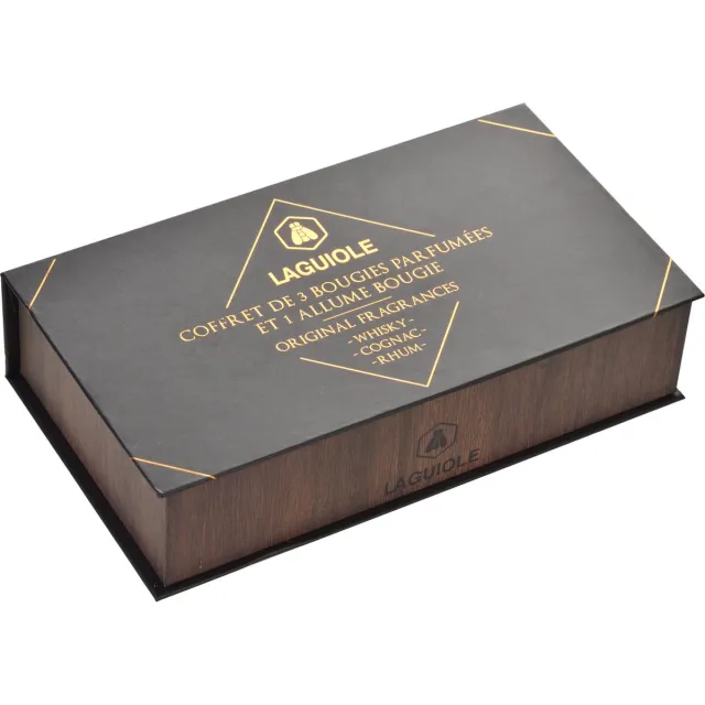 Laguiole Prof-Fire | Laguiole Geurkaarsen - Mooie Geschenkdoos - 3 Luxe Kaarsen met Mooie Aansteker - Zachte Geur van Whisky - Cognac - Rum Whisky Cognac en Rum