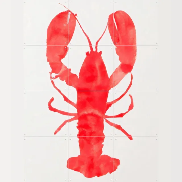 IXXI Lobster Grace, Interiorisla - 60 x 80 cm - Grote wanddecoratie en posters - Abstract, Aquarel, Keuken, Woonkamer, Strandhuis, Eetkamer Rood
