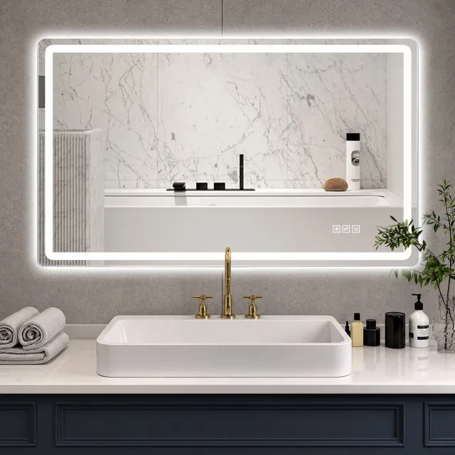 FloraGrace Spiegel - 60 x 120 cm - Led Verlichting Met Mat Verlichte Rand - Glas En Metaal - Zilver - Voor Badkamer - Dimbaar En Anti Condens Silver