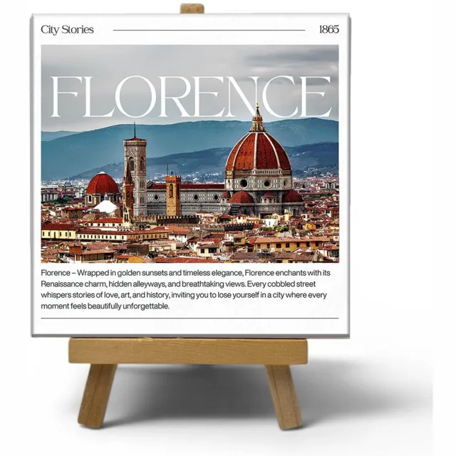 NewCity Geschikt voor Keramisch cadeau tegel Florence - Spreuktegel Florence - Cadeau idee - 11 x 11 cm - Inclusief standaard Meerkleurig