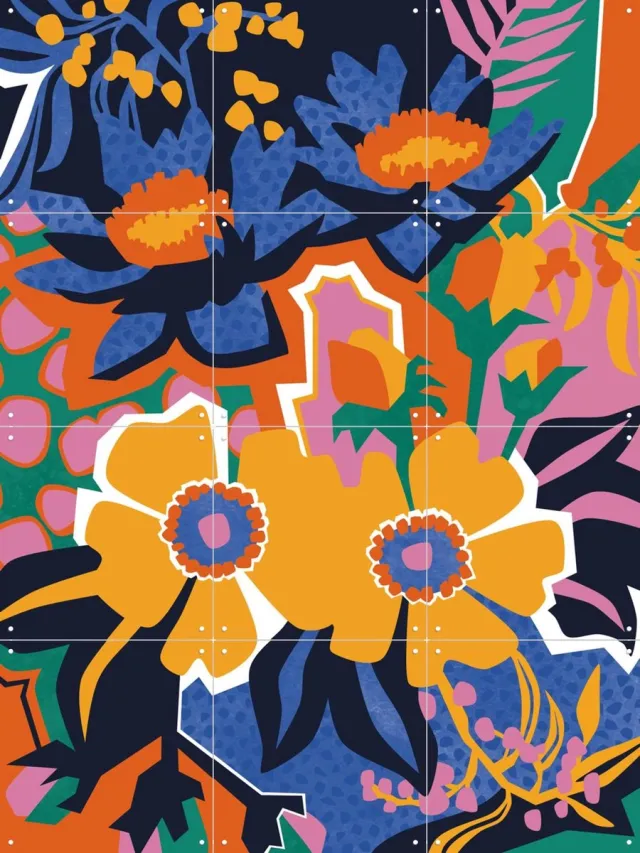 IXXI Getting Me Down, Megan Gallagher - 60 x 80 cm - Grote wanddecoratie en posters - Pop art, Speels, Kleurrijk, Grafisch Ontwerp, Illustraties Blauw / Roze / Oranje