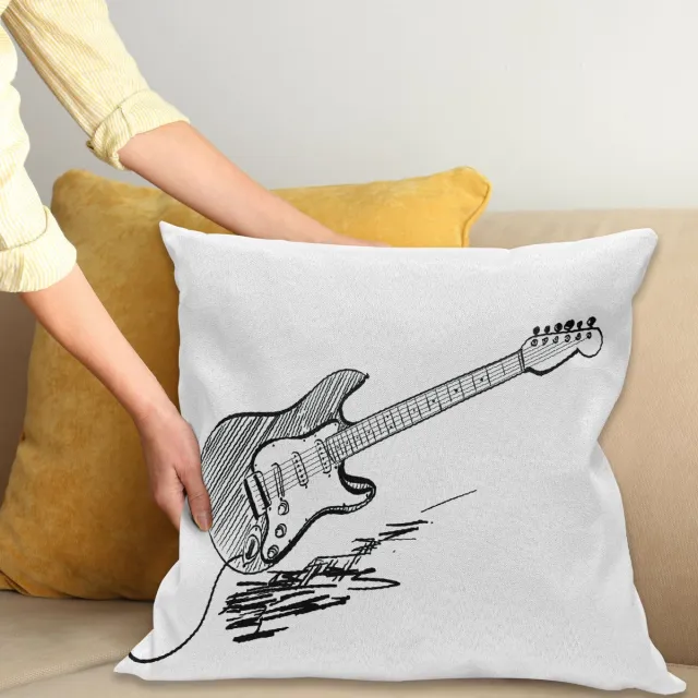 ABAKUHAUS Gitarre Kussenhoes, Rockmusik Skizze-Kunst, Kussenhoes zonder Binnenkussen, met Ritssluiting, Dubbelzijdige Print, Wasbaar, 40 x 40 cm, Wit Zwart