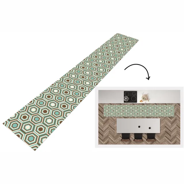 KitchenYeah Keukenloper - Keukenmat vinyl Retro - Honeycomb - Blauw - Bruin - Keukenmatten loper - Keuken vloerkleed tapijt, foto 5