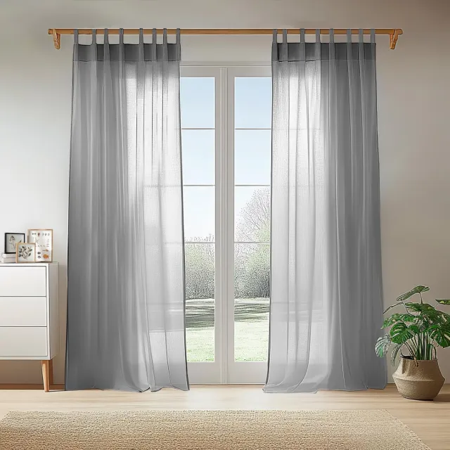 Ibenzoa Elegante Transparante Gordijnen Set voor Slaapkamer en Woonkamer met Lussen 140 x 245 cm grijs