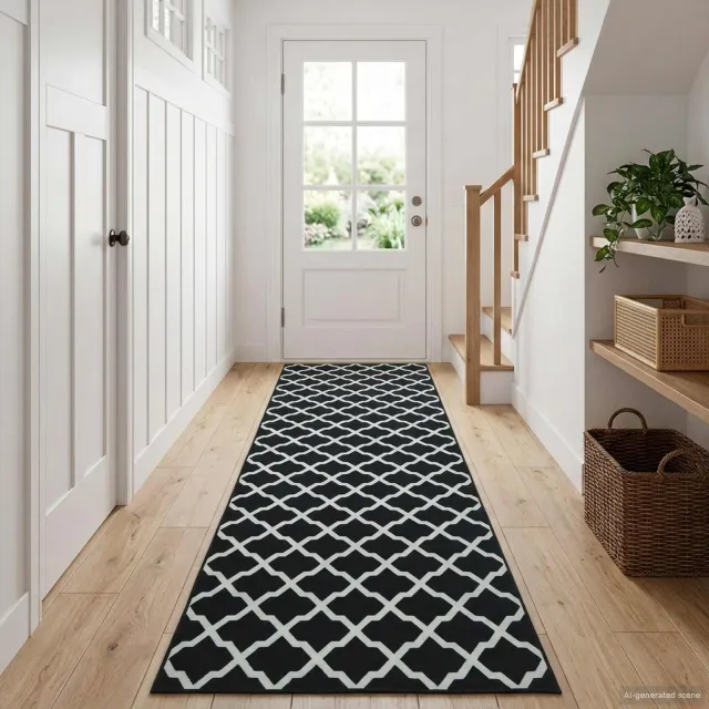 vidaXL Vloerkleedloper LESAKA Zwart en wit 50 x 100 cm Diamantvelours, foto 2