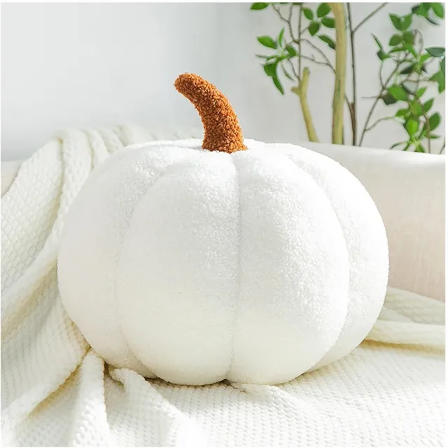ZVD Sierkussen in pompoenvorm – Halloween-sierkussen – Gevulde pompoendecoratie voor de herfst – Geschikt voor auto's, slaapkamers, banken en kerstdecoratie – Ook te gebruiken als lendenkussen of accent voor de zitting – Wit – 28 cm