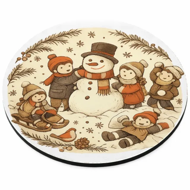 Mr Cadeautjes MDF magnetische fotolijst rond Ø 9,5 - design Een vrolijke all-over herfstwandeling met een dierlijke para | cadeau Wit