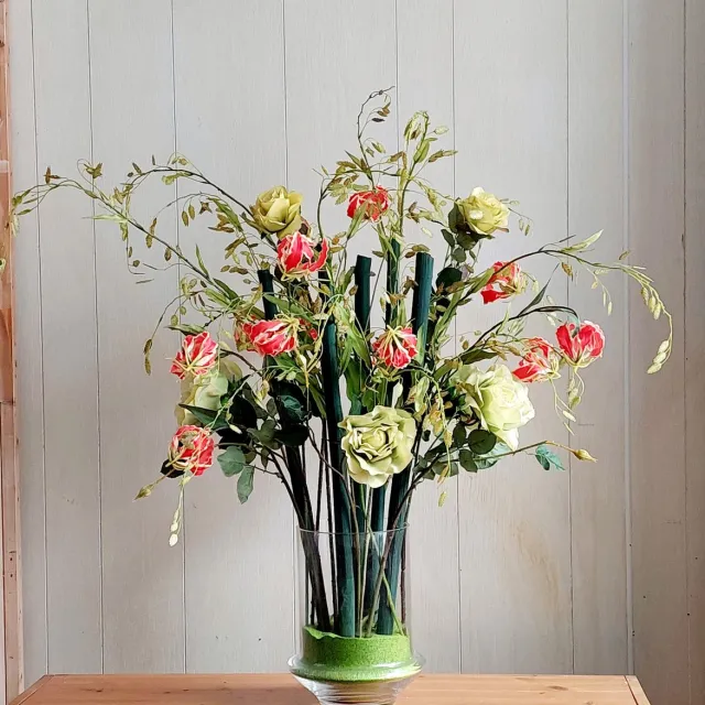 Bloemen en Decoratie 4U Stijlvol en elegant zijden- en droogbloemen boeket/ 95 cm hoog/eyecatcher / kunstbloemen/nepbloemen/kunstplanten/ droogbloemen/ woondecoratie / cadeau orange en groen