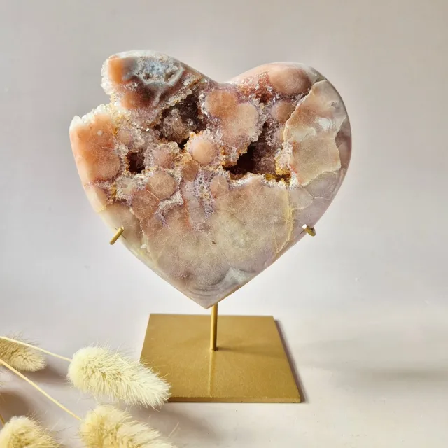 Moonlight Gemstones XL Edelsteen Druzy Pink Amethist Hart – Hoge Kwaliteit ± 1000 g | incl. metalen standaard | uniek stuk Roze Amethist