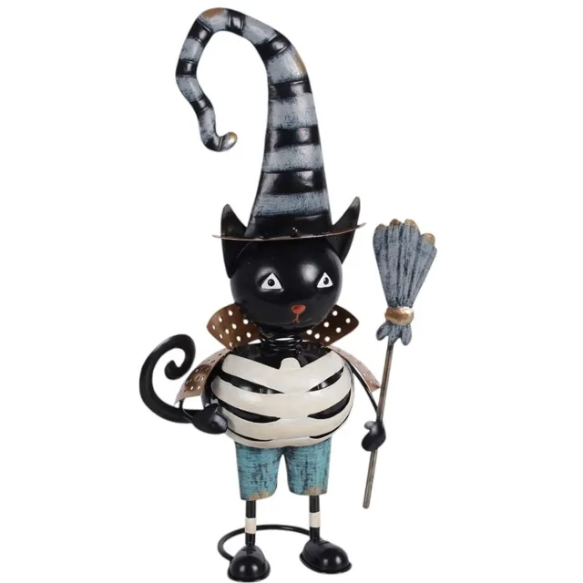 Something Different Metal Black Cat Ornament with Witch Hat Tuin beeld/figuur - Multicolours