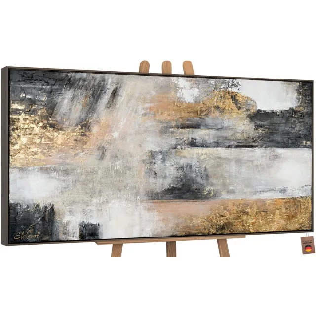 YS Canvas schilderij groot handgeschilderd kleurenmagie abstract uitbundig – YS-Art Gallery – Vrolijke wanddecoratie voor woonkamer – Modern schilderij voor hal en kantoor Black