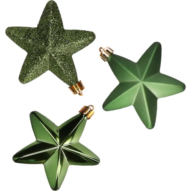 Decoris kersthanger sterren - 6x st - donkergroen - 7 cm - kunststof - kerstornamenten - kerstversiering