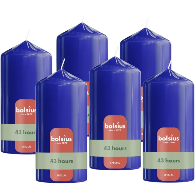 Bolsius Glanzende Stompkaarsen - 6 Stuks - Blauw - 13cm - 43 branduren