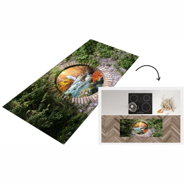 KitchenYeah Keukenloper - Loper keuken - Herfst - Waterval - Natuur - Doorkijk - Keukenloper vinyl Multicolor