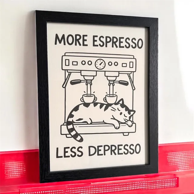 KAE Design Poster - Espresso Cat - Art Print - 13x18cm - Framed Black