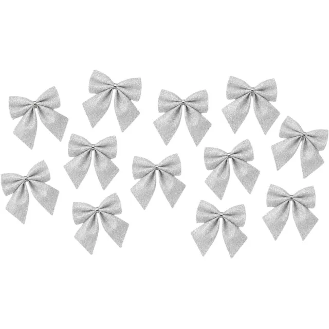 Mica Decorations Kerst ornamenten strikken - 12x st - zilver - 10 x 12 cm - kerstboomstrikjes
