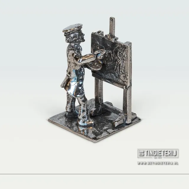 De tingieterij Tinnen Kunstschilder Beeldje – Handgemaakt Miniatuur Schilder – Beroepenbeeld Kunst – Uniek Cadeau & Decoratie Zilver