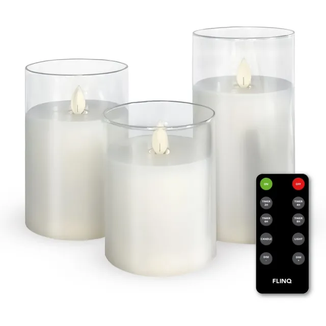 Flinq LED Kaarsen met Bewegende Vlam in Smoked Glass - Inclusief Afstandsbediening met Timer en Dimfunctie - Nep Kaarsen met Flikkerende Vlam - Dinerkaarsen - 3 stuks - Transparant