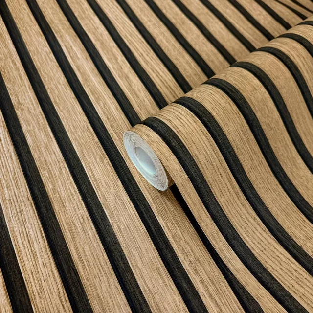 Ibenzoa Natuurlijk Houtlook Vliesbehang met Akoestische Panel Effect, 10,05 m² Bruin