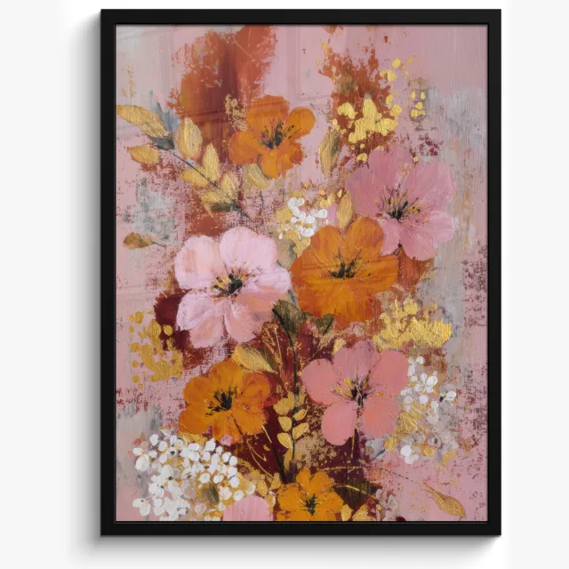 FrameYourWall Poster in lijst - Fotolijst 50x70 cm - Posters - Schilderij - Bloemen - Rustiek - Roze - Posterlijst zwart - Decoratie - Wanddecoratie woonkamer - Muurdecoratie slaapkamer