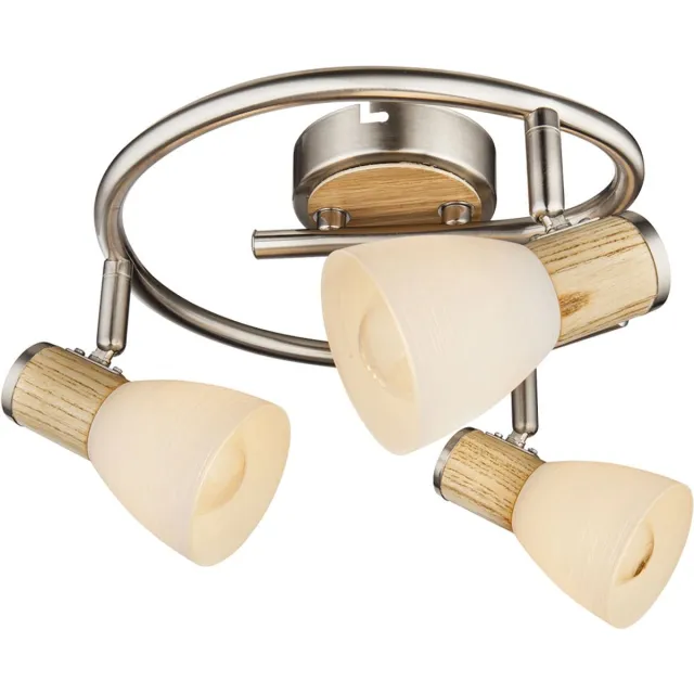 Globo Plafondlamp Spotverlichting Houten lamp Plafondspot, Spots beweegbaar 3 vlammen, hout bruin metaal glas opaal, E14 stopcontacten, DxH 25x15.5cm zilver