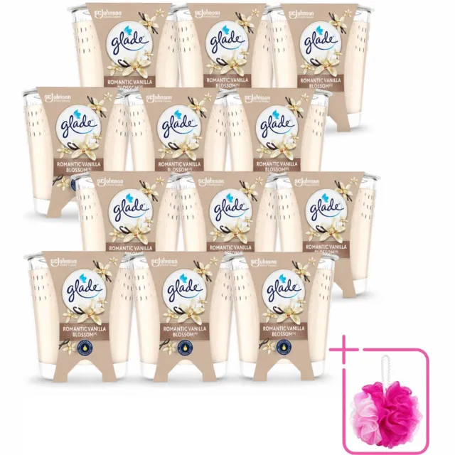 Glade 12 x Glade - Geurkaars Romantic Vanillebloesem - 100% Raapzaadwas & Vegan - 112 g - Bulkverpakking - Romantische kaars - Douchemop - Geurkaars crème
